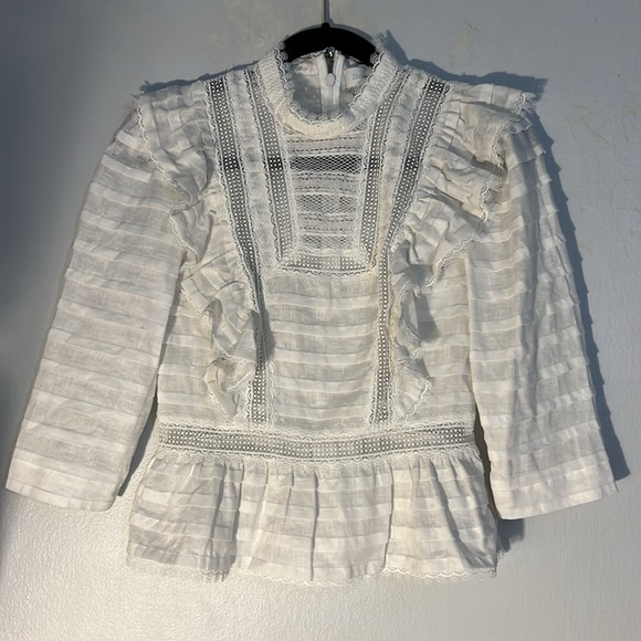 Zimmerman Allia Pintuck High Neck Crop White Linen Top - Picture 3 of 10